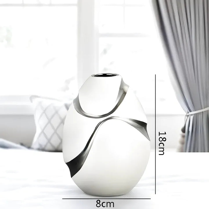 Vase Blanc Décoratif Moderne en Céramique | Finition Plaqué Or Élégante - Maison Vase
