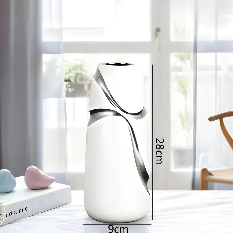 Vase Blanc Décoratif Moderne en Céramique | Finition Plaqué Or Élégante - Maison Vase