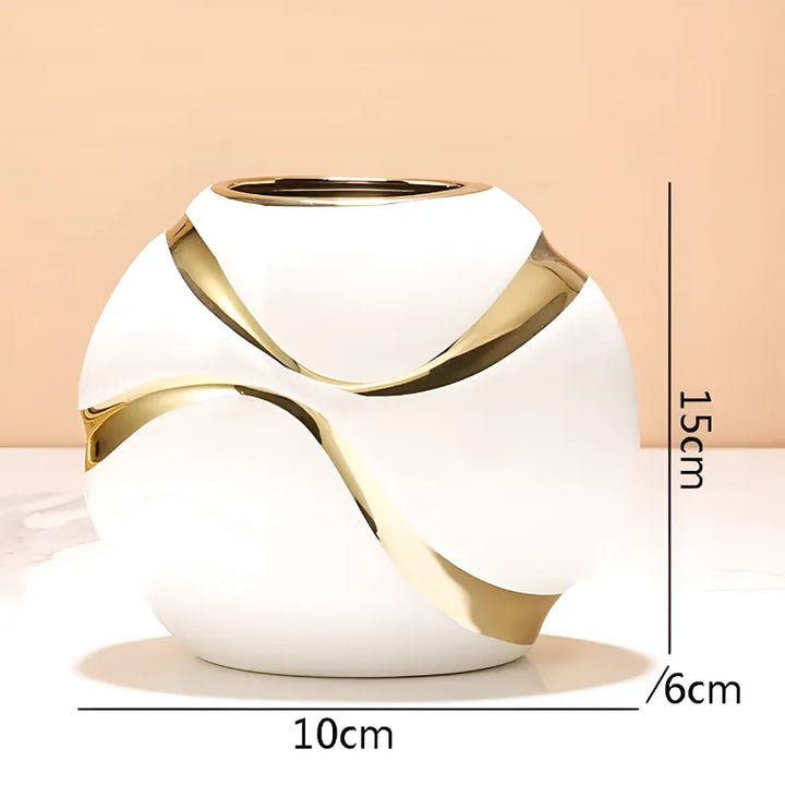 Vase Blanc Décoratif Moderne en Céramique | Finition Plaqué Or Élégante - Maison Vase