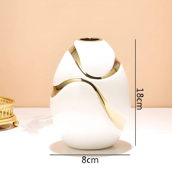 Vase Blanc Décoratif Moderne en Céramique | Finition Plaqué Or Élégante - Maison Vase