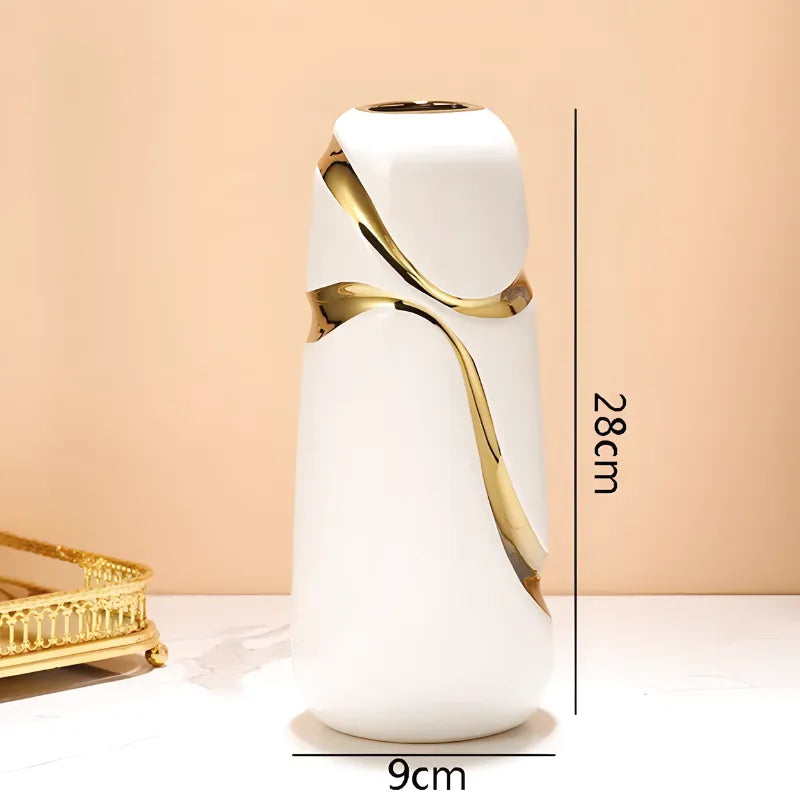 Vase Blanc Décoratif Moderne en Céramique | Finition Plaqué Or Élégante - Maison Vase