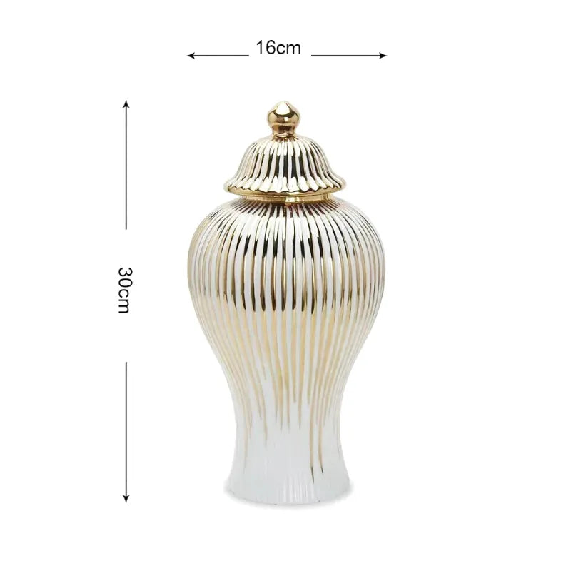 Vase Blanc Luxueux | Céramique Dorée et Élégant - Maison Vase
