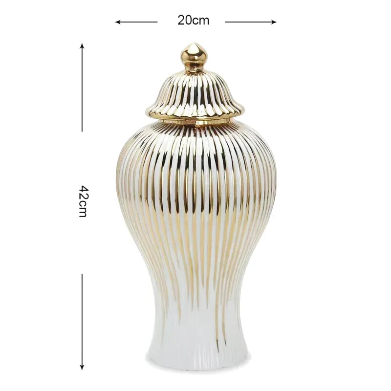 Vase Blanc Luxueux | Céramique Dorée et Élégant - Maison Vase