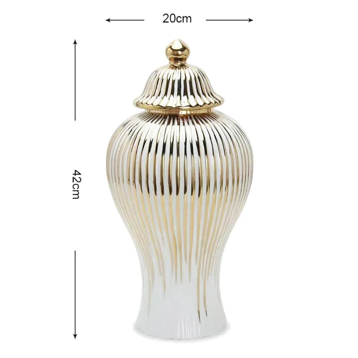 Vase Blanc Luxueux | Céramique Dorée et Élégant - Maison Vase