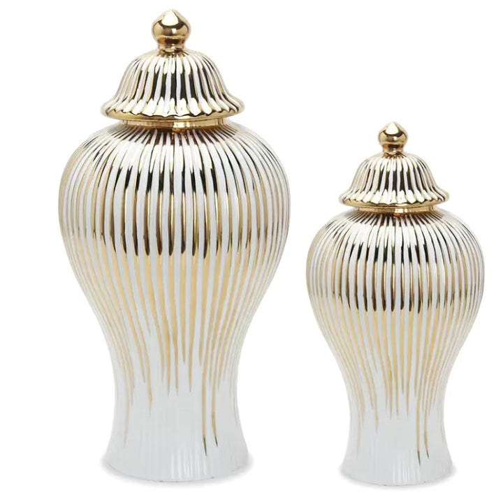 Vase Blanc Luxueux | Céramique Dorée et Élégant - Maison Vase