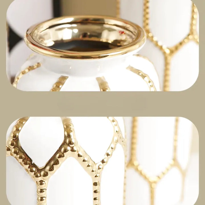 Vase Blanc Prestige | Céramique Élégante et Finition Or Raffinée - Maison Vase