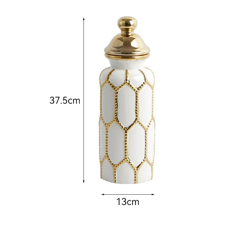 Vase Blanc Prestige | Céramique Élégante et Finition Or Raffinée - Maison Vase