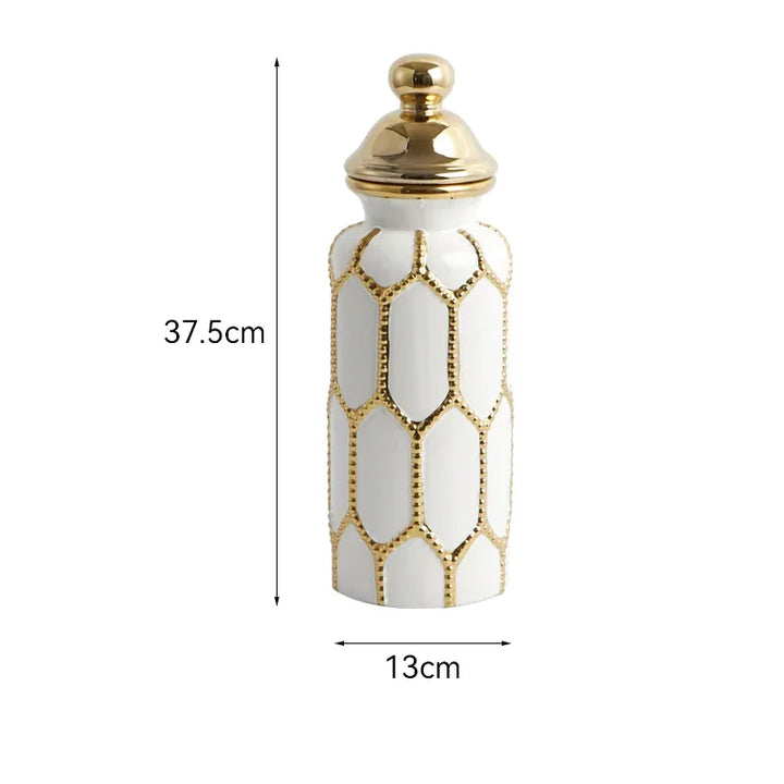 Vase Blanc Prestige | Céramique Élégante et Finition Or Raffinée - Maison Vase