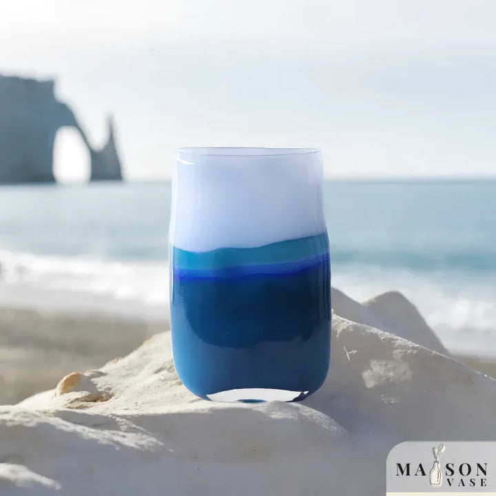 Vase Bleu Dégradé | Décoration Luxueuse en Verre - Maison Vase