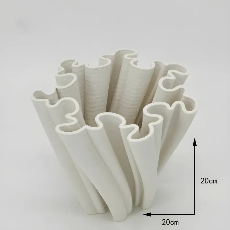 Vase Céramique Décoratif Sculpté à la Main | Design Tourbillon Blanc - Maison Vase