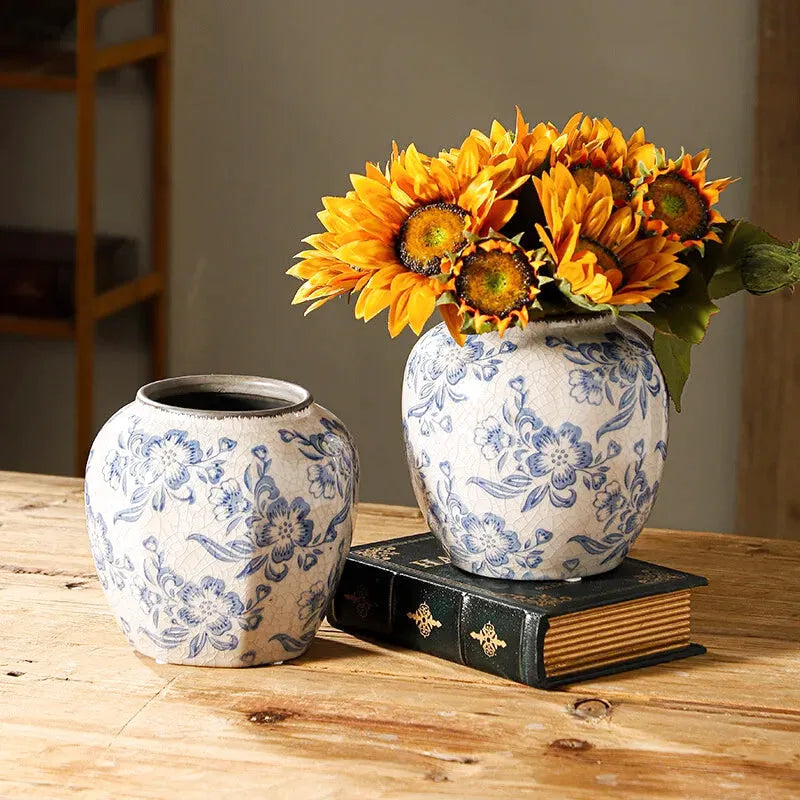 Vase Chinois Décoratif en Porcelaine | Bleu et Blanc, Élégance Vintage - Maison Vase