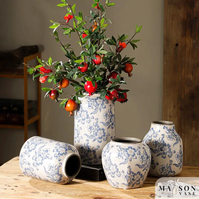 Vase Chinois Décoratif en Porcelaine | Bleu et Blanc, Élégance Vintage - Maison Vase