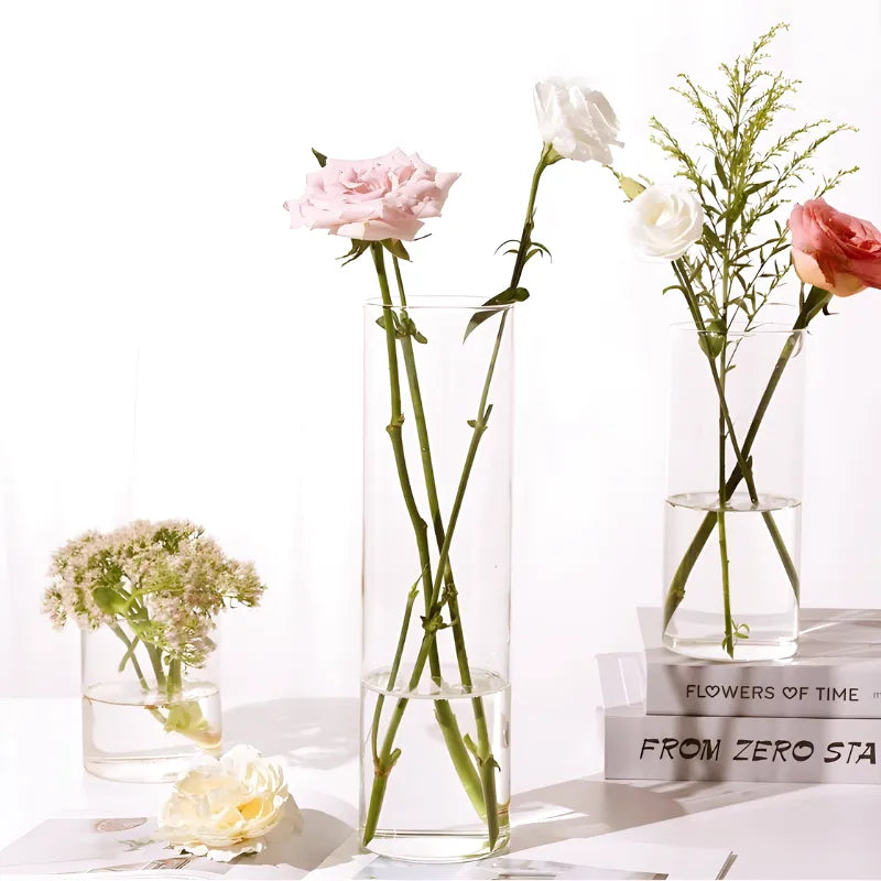 Vase Cylindrique Transparent en Verre | Design Minimaliste et Décoratif - Maison Vase