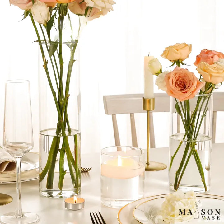 Vase Cylindrique Transparent en Verre | Design Minimaliste et Décoratif - Maison Vase