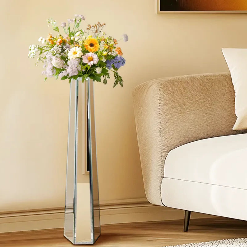 Vase Décoratif Miroir Argenté | Design Élancé et Effet Sculptural Moderne - Maison Vase
