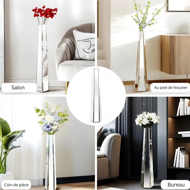 Vase Décoratif Miroir Argenté | Design Élancé et Effet Sculptural Moderne - Maison Vase