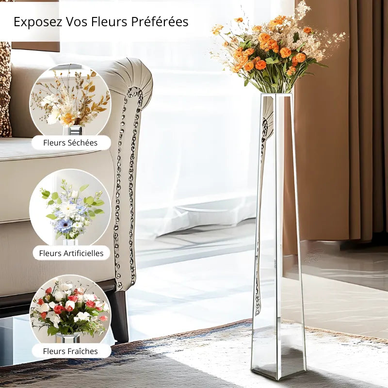Vase Décoratif Miroir Argenté | Design Élancé et Effet Sculptural Moderne - Maison Vase