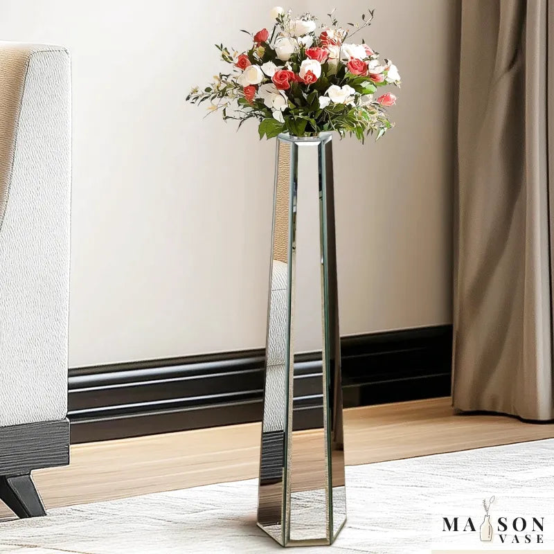 Vase Décoratif Miroir Argenté | Design Élancé et Effet Sculptural Moderne - Maison Vase