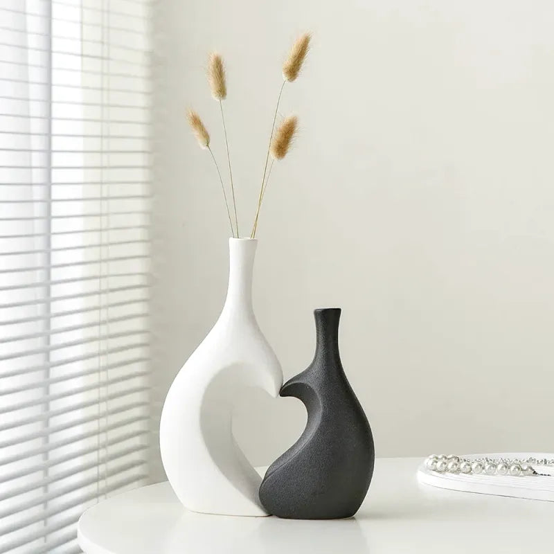 Vase Décoratif Moderne | Duo Céramique Noir et Blanc - Maison Vase
