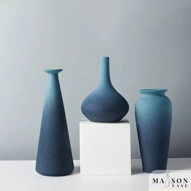 Vase Design Nordique en Céramique Dégradé Bleu | Style Minimaliste et Moderne - Maison Vase