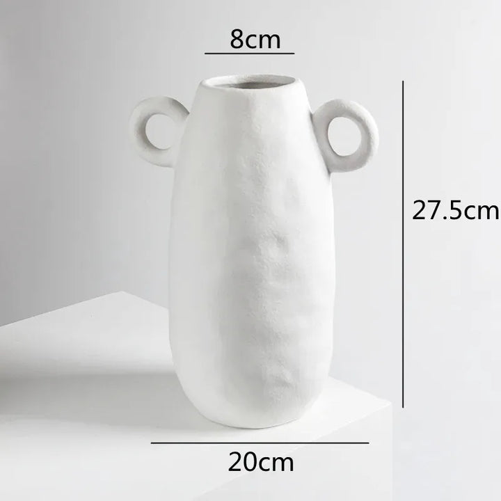 Vase en Céramique Bohème Blanc | Texture Rugueuse et Poignée Design - Maison Vase