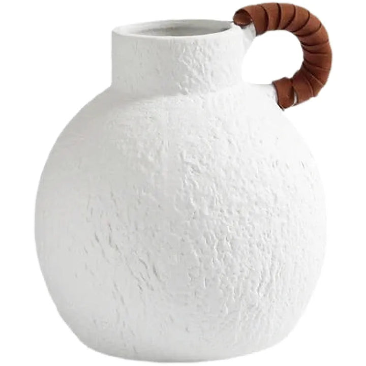 Vase en Céramique Bohème Blanc | Texture Rugueuse et Poignée Design - Maison Vase
