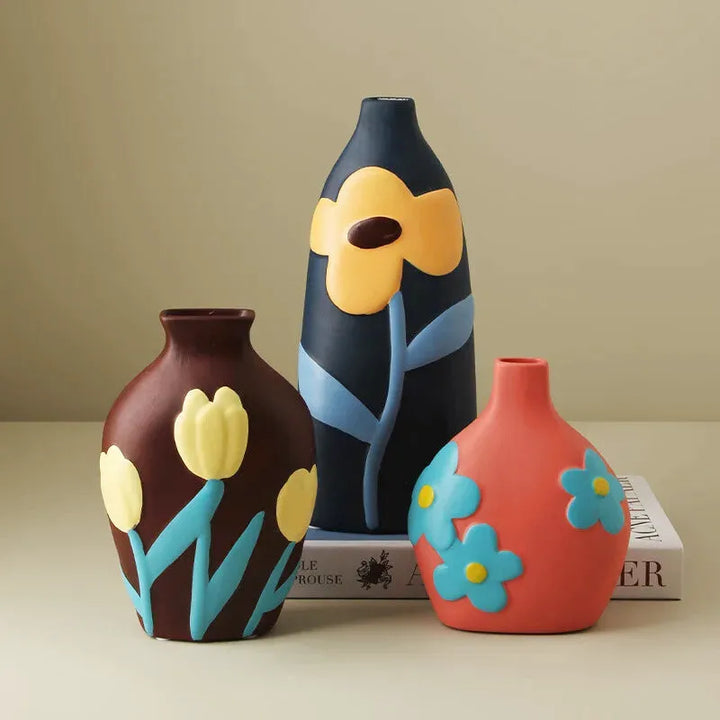 Vase en Céramique Nordique | Peint à la Main - Style Morandi - Maison Vase