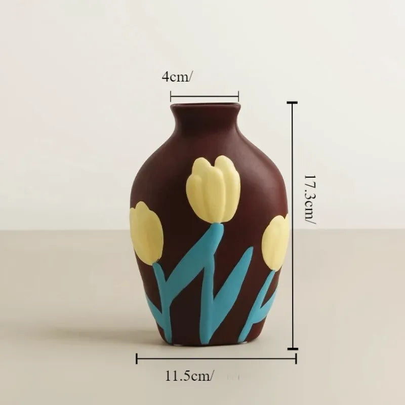 Vase en Céramique Nordique | Peint à la Main - Style Morandi - Maison Vase