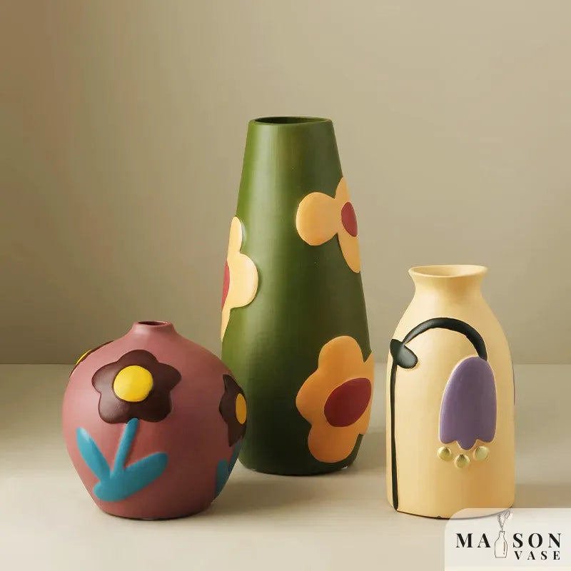 Vase en Céramique Nordique | Peint à la Main - Style Morandi - Maison Vase