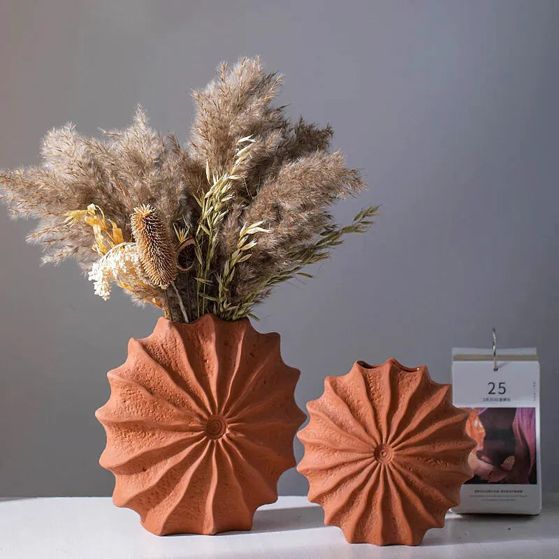 Vase en Céramique Scandinave Décoratif Moderne | Design Conque Terre Cuite - Maison Vase