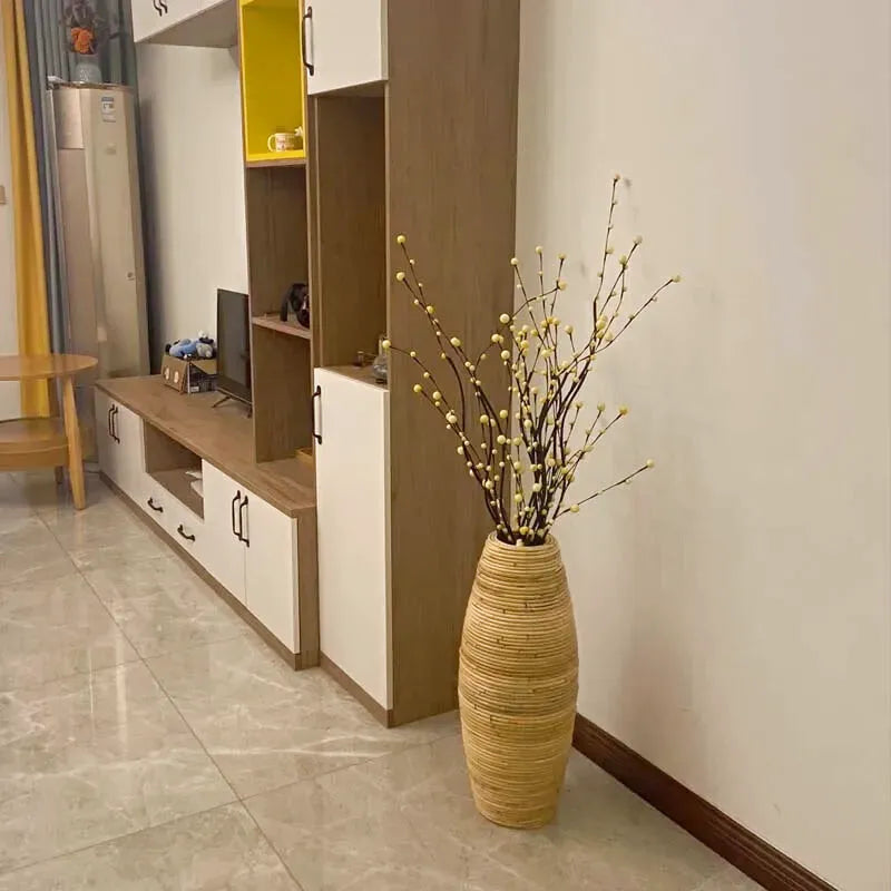 Vase en Rotin Style Indonésien Fait Main à Poser au Sol | Décoratif et Naturel - Maison Vase