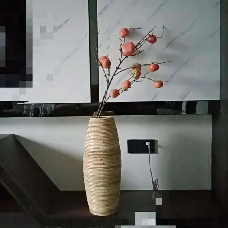 Vase en Rotin Style Indonésien Fait Main à Poser au Sol | Décoratif et Naturel - Maison Vase