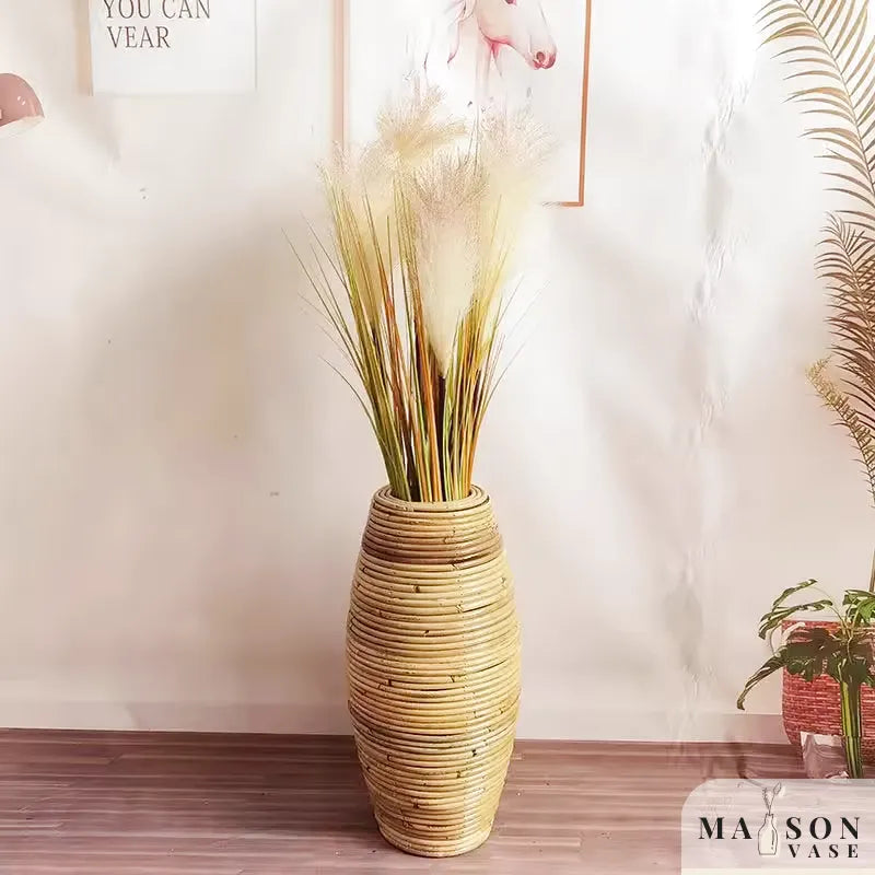 Vase en Rotin Style Indonésien Fait Main à Poser au Sol | Décoratif et Naturel
