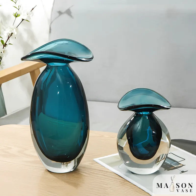 Vase en Verre Moderne | Effet Méduse Bleu | Cyana - Maison Vase