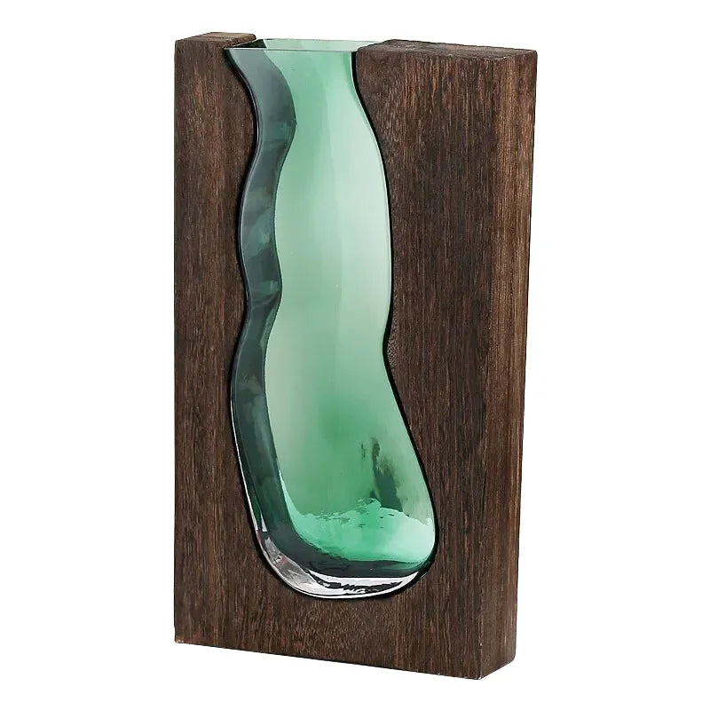 Vase en Verre Sculpté et Bois Massif | L’Élégance du Style Chinois - Maison Vase