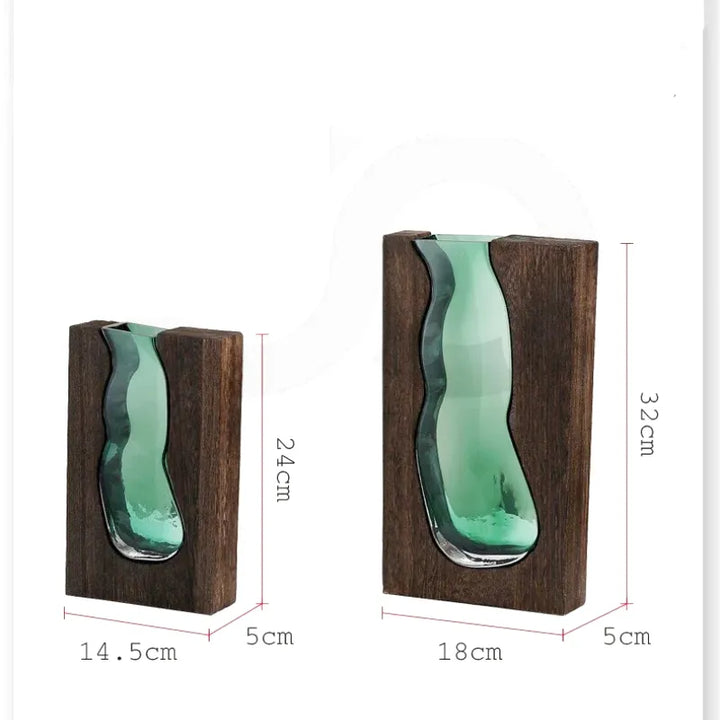 Vase en Verre Sculpté et Bois Massif | L’Élégance du Style Chinois - Maison Vase
