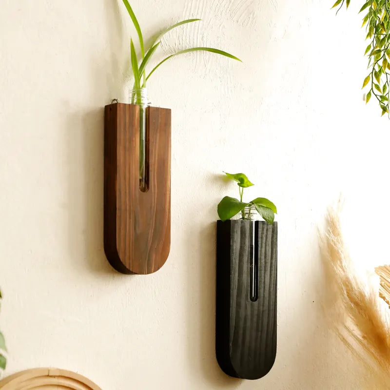 Vase Mural Bois de Pin Scandinave | Déco Florale Minimaliste | 3 Coloris 24cm