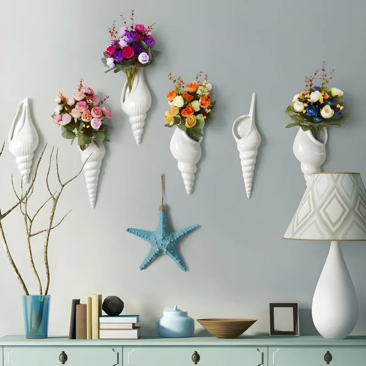 Vase Mural en Forme de Coquillage | Céramique Blanche Déco Bord de Mer - Maison Vase