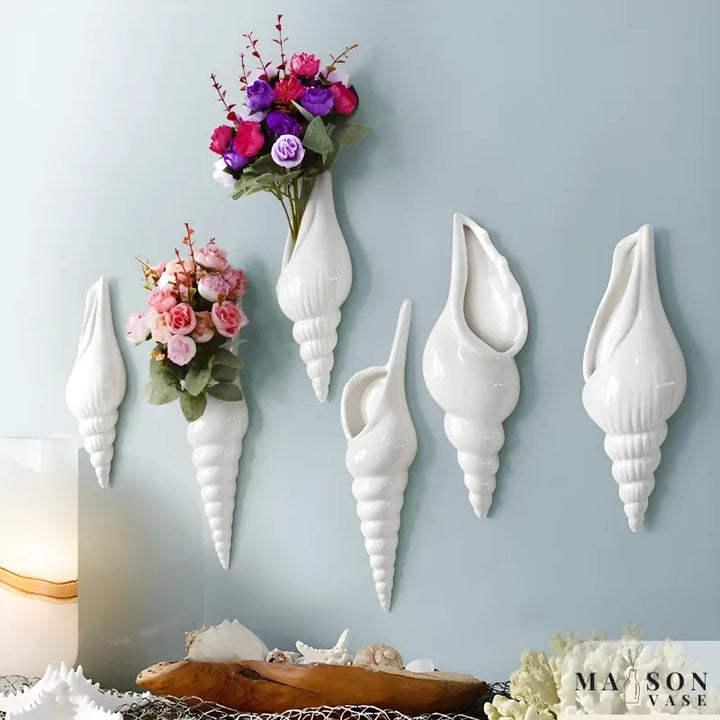 Vase Mural en Forme de Coquillage | Céramique Blanche Déco Bord de Mer - Maison Vase