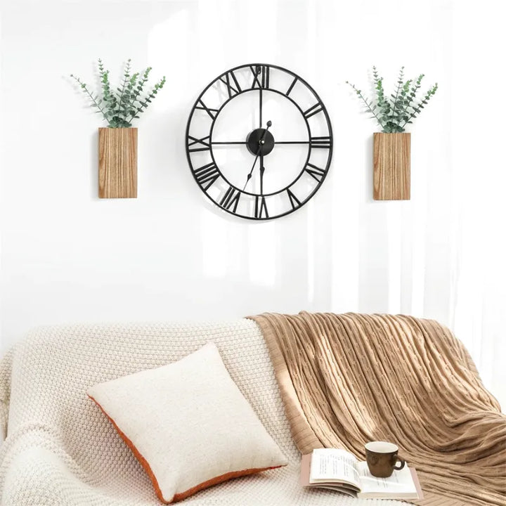 Vase Mural Rustique en Bois Foncé Décoratif avec Eucalyptus Artificiel Inclus - Maison Vase