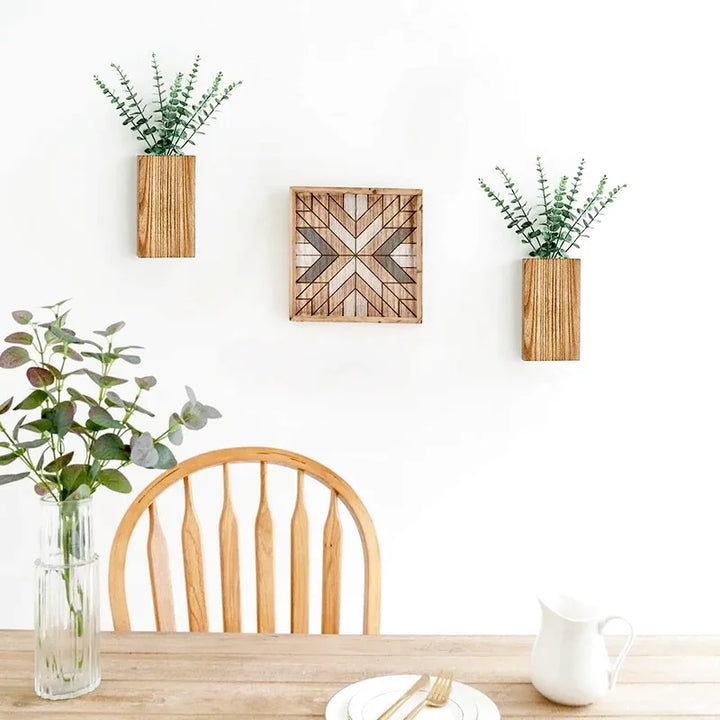 Vase Mural Rustique en Bois Foncé Décoratif avec Eucalyptus Artificiel Inclus - Maison Vase