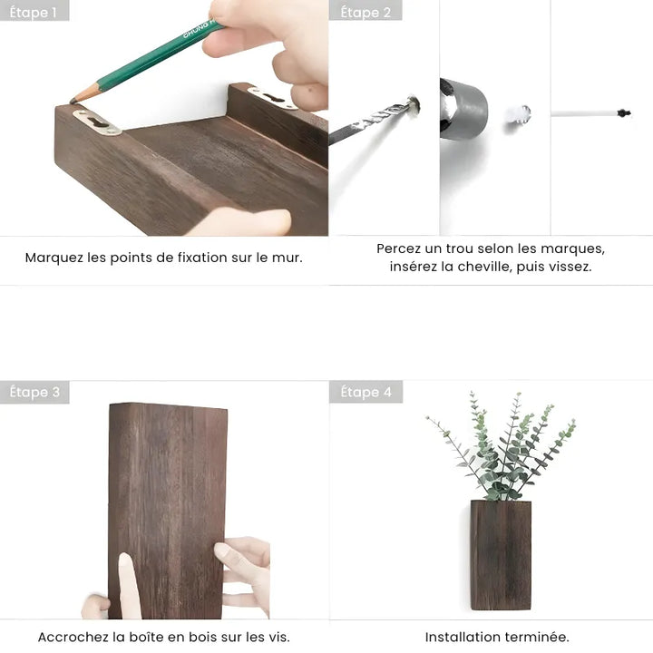 Vase Mural Rustique en Bois Foncé Décoratif avec Eucalyptus Artificiel Inclus - Maison Vase