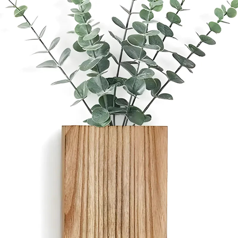 Vase Mural Rustique en Bois Foncé Décoratif avec Eucalyptus Artificiel Inclus - Maison Vase