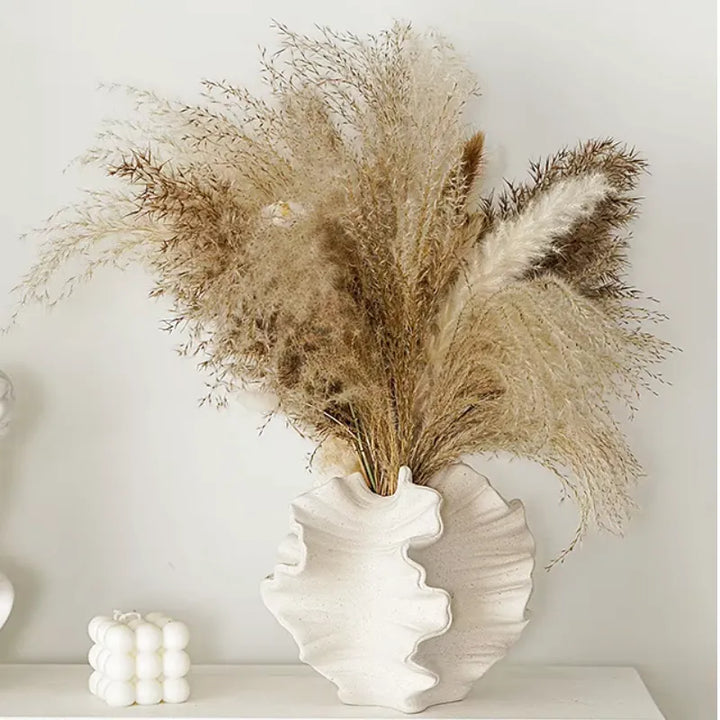Vase Pampa Décoratif en Céramique | Design Pétale et Plis Élégants - Maison Vase