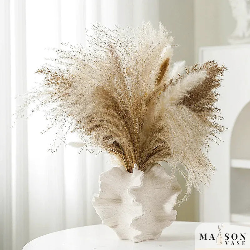 Vase Pampa Décoratif en Céramique | Design Pétale et Plis Élégants - Maison Vase