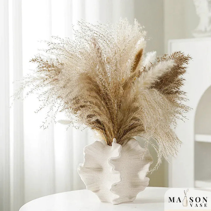 Vase Pampa Décoratif en Céramique | Design Pétale et Plis Élégants - Maison Vase