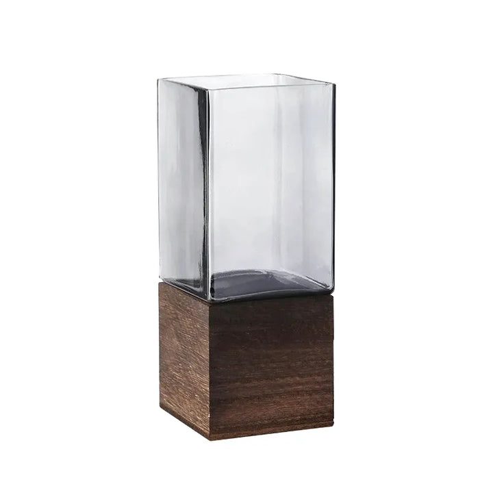 Vase Scandinave Transparent | Base Bois Naturel - Maison Vase