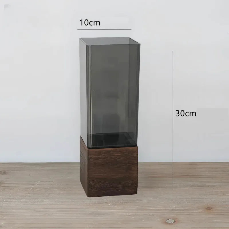 Vase Scandinave Transparent | Base Bois Naturel - Maison Vase