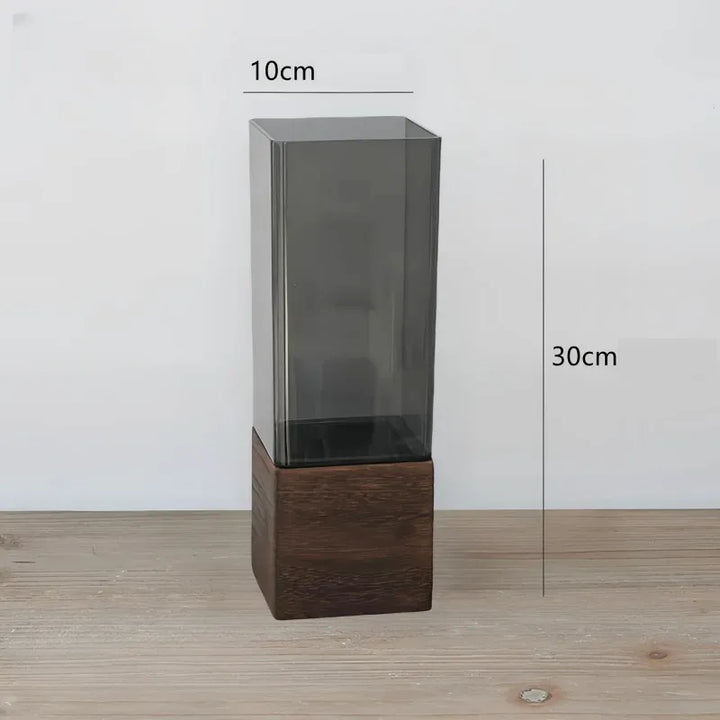 Vase Scandinave Transparent | Base Bois Naturel - Maison Vase