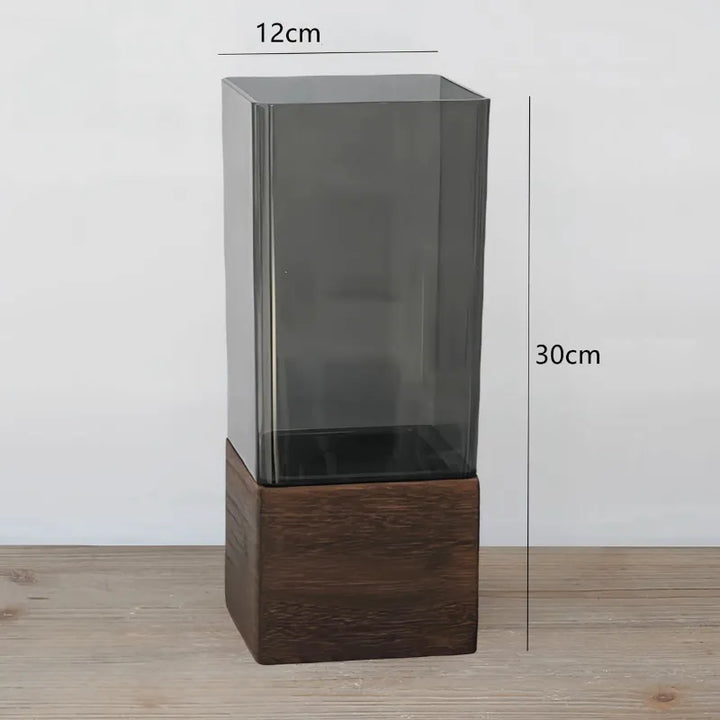 Vase Scandinave Transparent | Base Bois Naturel - Maison Vase